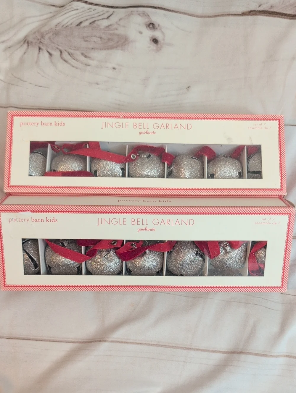 Pottery Barn Kids Jingle Bell Garland SET OF 2 Silver Glitter Christmas PBK
